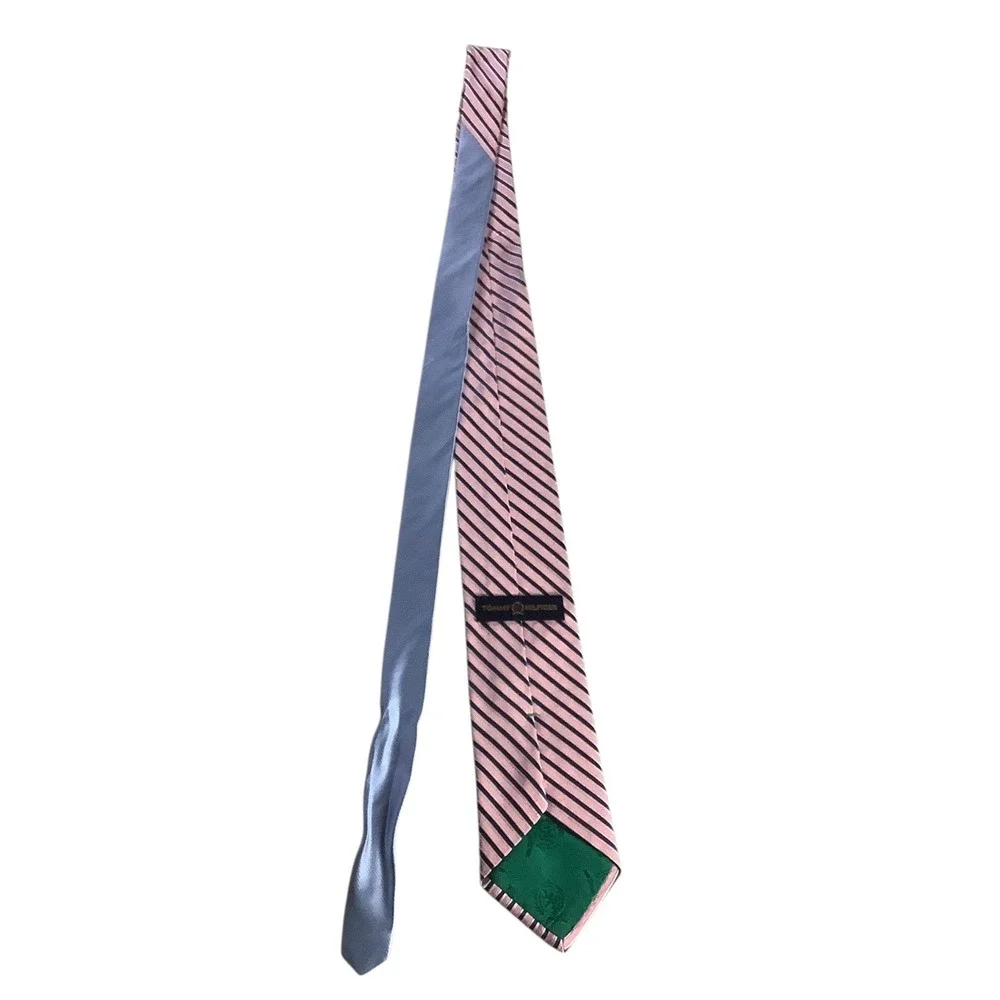 Tommy Hilfiger Necktie Men Pink Blue Stripe 100%‎ Silk Imported USA Classic Tie